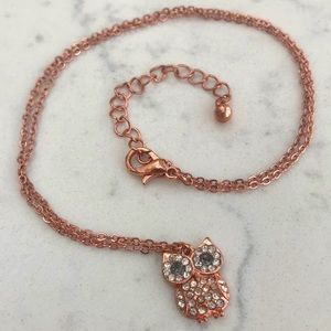 Rose Gold Crystal Owl Necklace
